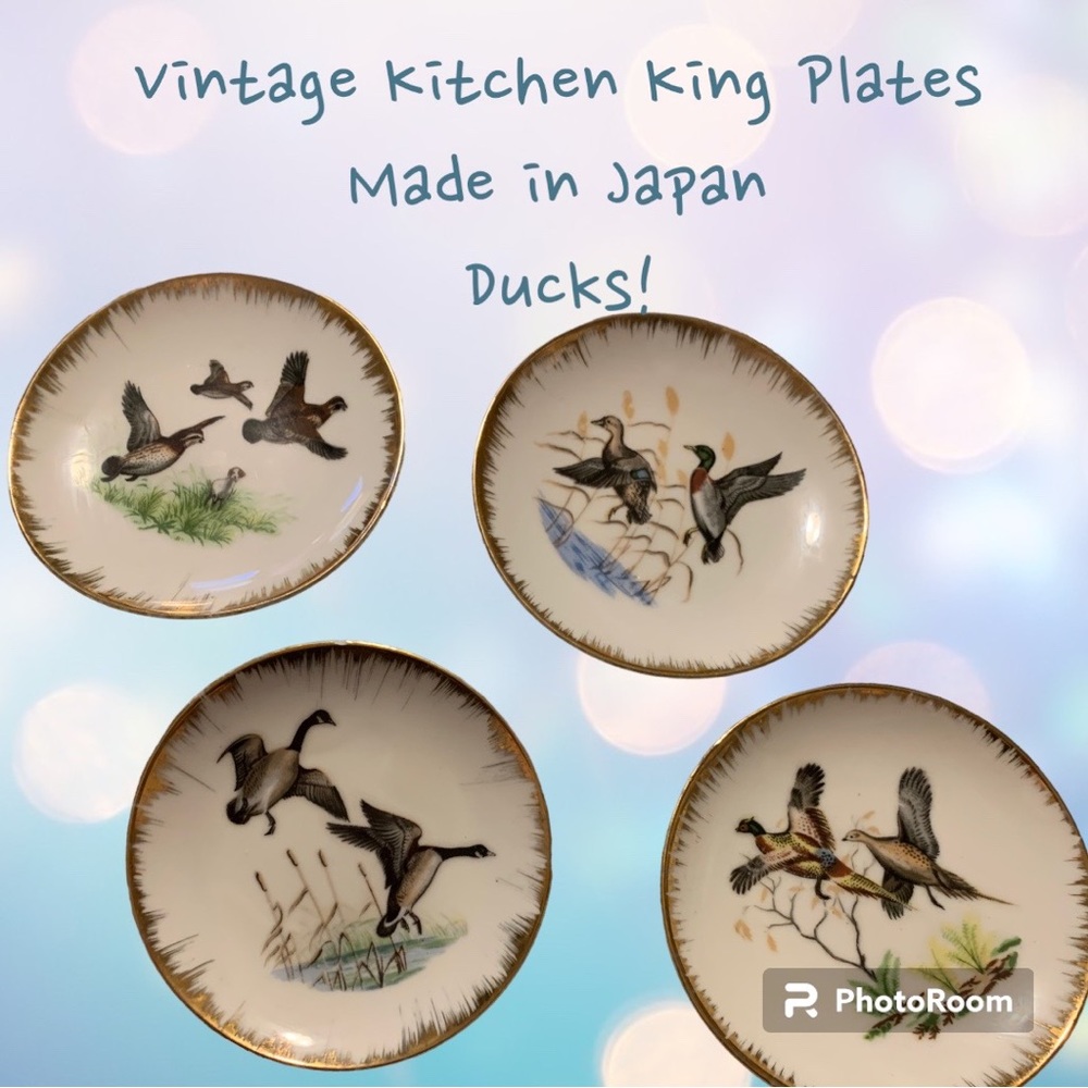 Set of Four, Small Hand-Painted Kitchen-King Plates- DUCKS!